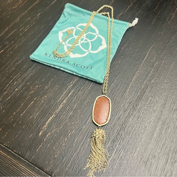 Kendra Scott Rayne Goldstone Pendant Tassel Necklace in Gold Tone - Picture 5 of 9